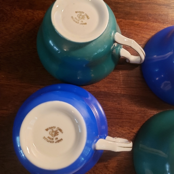 Beautiful Vintage Blue Ucagco Hand Painted China Teacups - 4 cups, 1 saucer - Picture 4 of 13